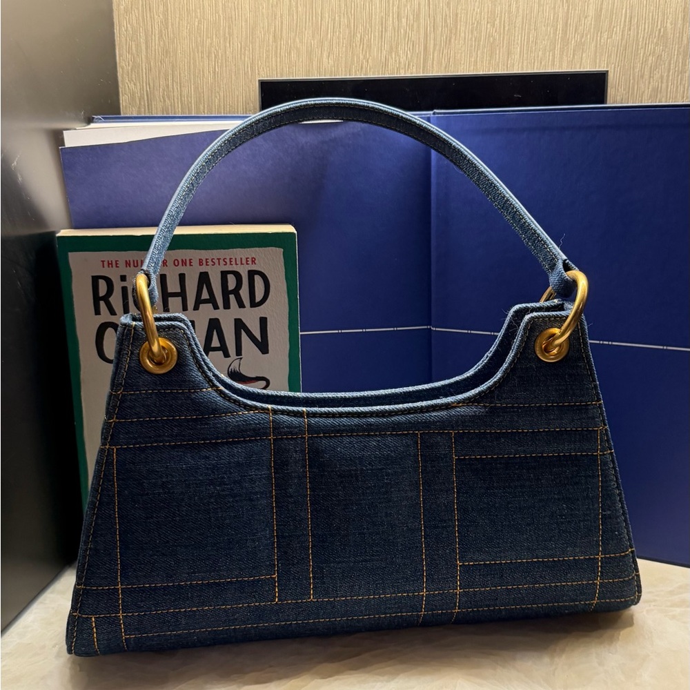 Apede Mod Dark Blue Denim Shoulder Bag with Gold Rings